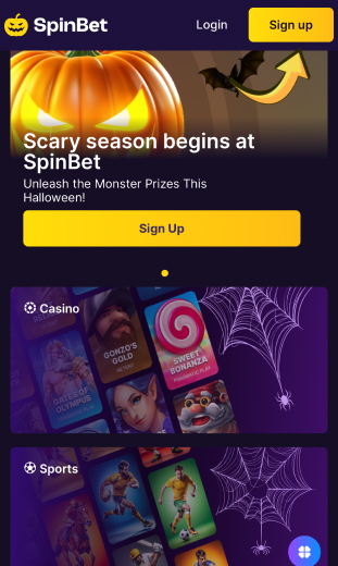 Open SpinBet app and click 'Sign Up' to create account