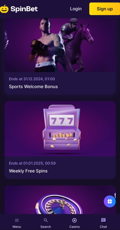 SpinBet Bonuses at mobile app