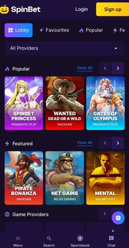 SpinBet App: list of casino games