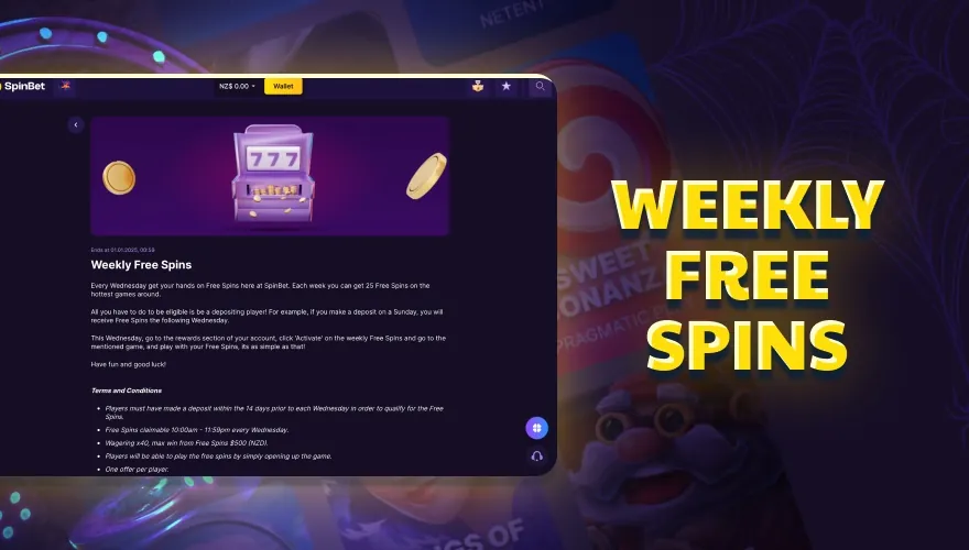 weekly free spins at SpinBet